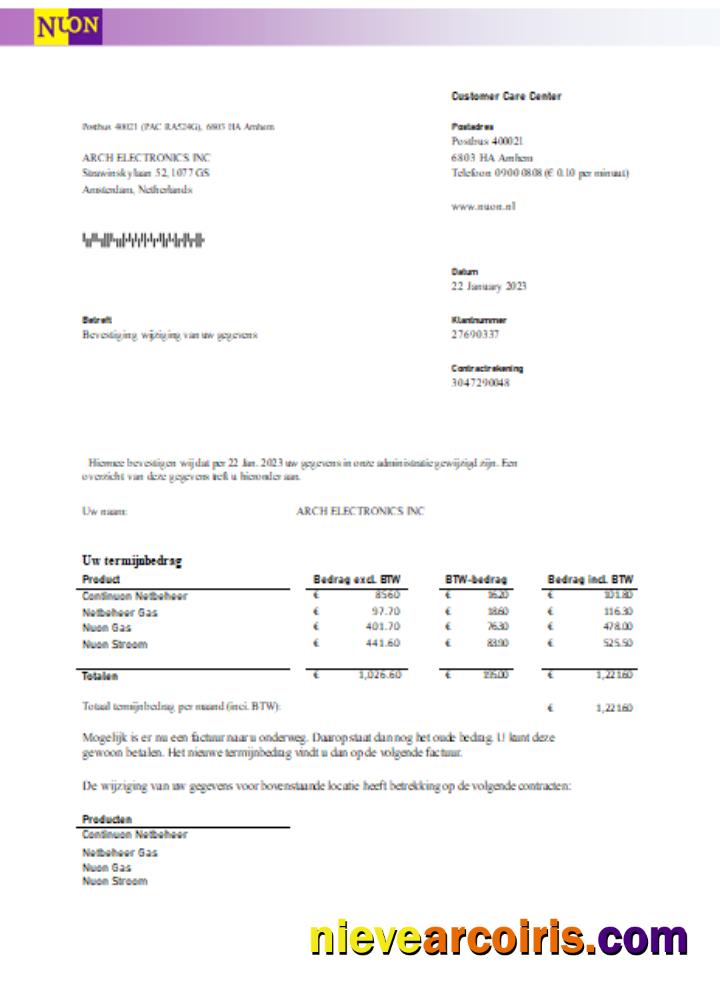 NUON gas utility business bill
